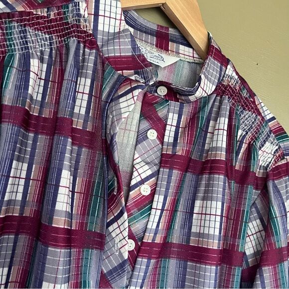 Vintage Plaid 1/4 Button Semi-Sheer Blouse Cape Cod Match Mates Patriotic - Picture 5 of 9